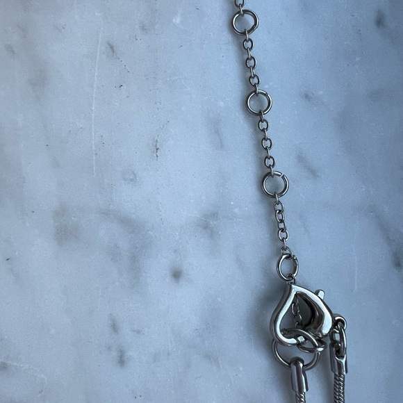 LONG SILVER TONE and RHINESTONE ADJUSTABLE NECKLACE - Picture 3 of 10